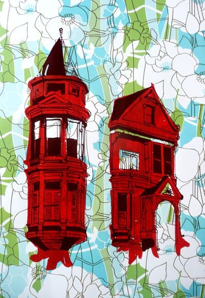 Red Victorian Flowers: Screen Print Paper