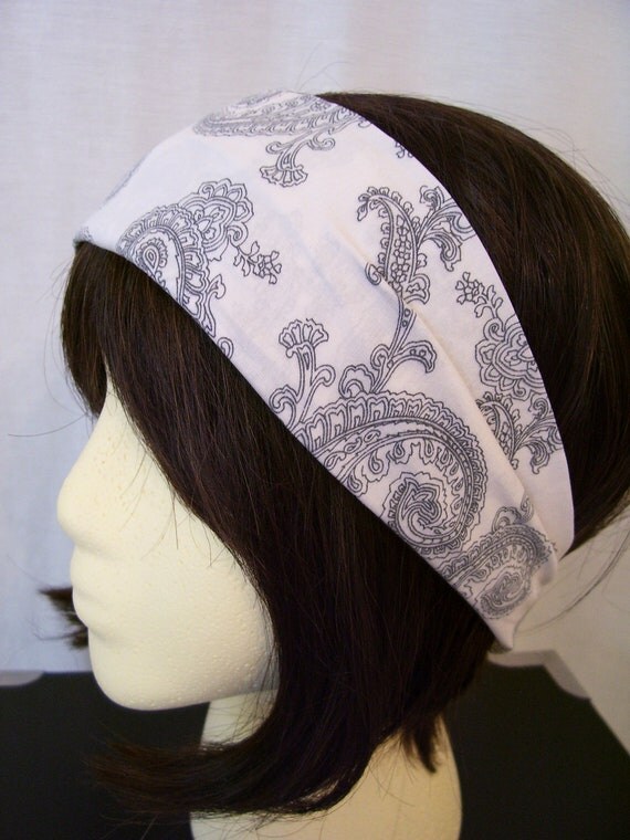 Wide Fabric Headband - Grey Paisley