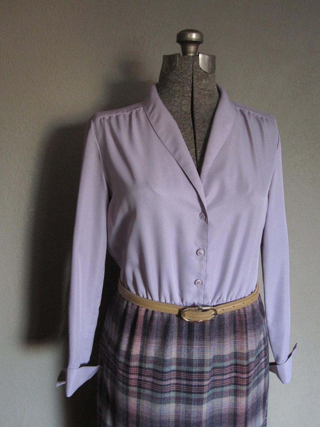 REDUCED - Vintage Clothing - Women's lavender plaid dress - size S/M