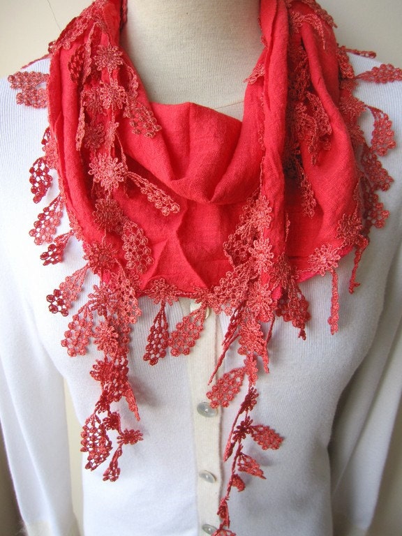 Red scarf with lace fringe Women scarves NEw summer Fashion 2013 trends