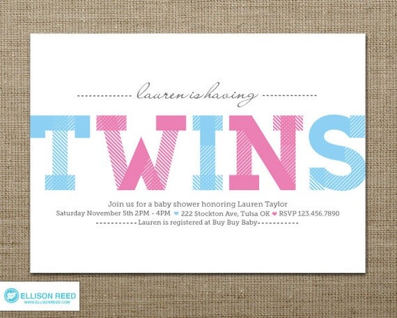 Twins Baby Shower - Twins Baby Shower Invitation - Twins Invitation - Printable Baby Shower - Twins Printable - Pink and Blue - Boy - Girl Il_570xn