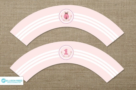 Pink Ladybug Printable - Ladybug Cupcake Wrappers - Ladybug Birthday - First Birthday - bug - flowers - Pink - polka dots Il_570xn