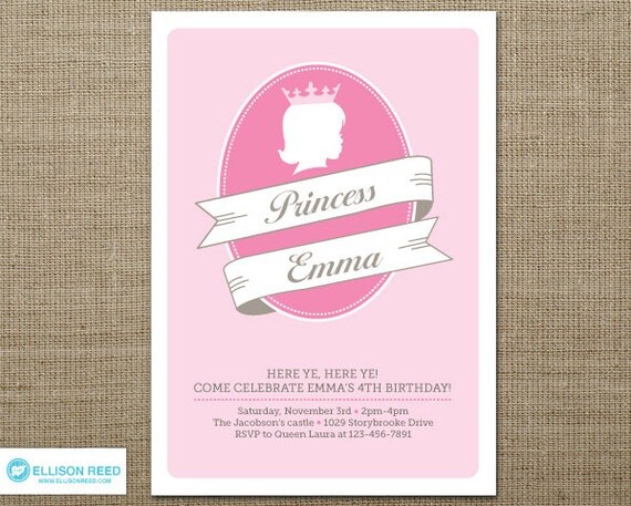 Princess Invitation - Princess Birthday - Princess Printable - Crown - Pink - Girl Birthday Party - Royal Birthday - Preppy - Queen - Castle Il_570xn