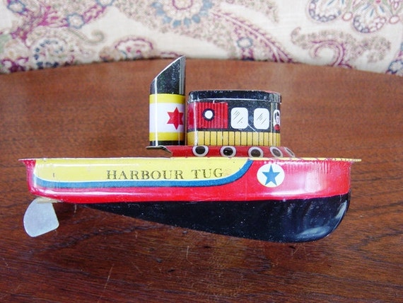 Harbor Tug Tin Toy Steam Tug Vintage By Marypoppinsvintage On Etsy