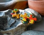 Vintage 90's 3D Multi Color Puzzle Piece Earrings