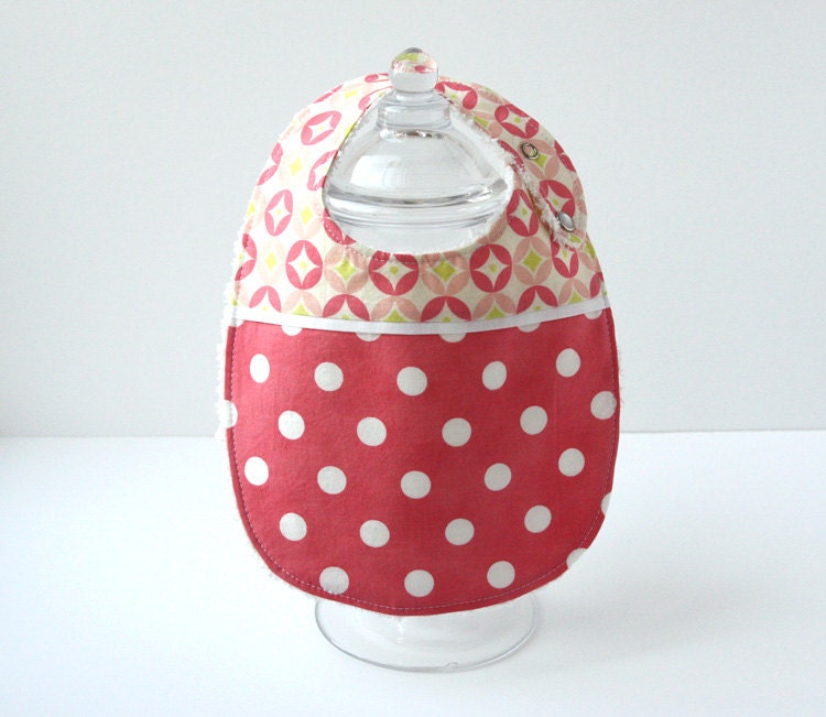 Baby Bib - Pink and White Dot with Chenille
