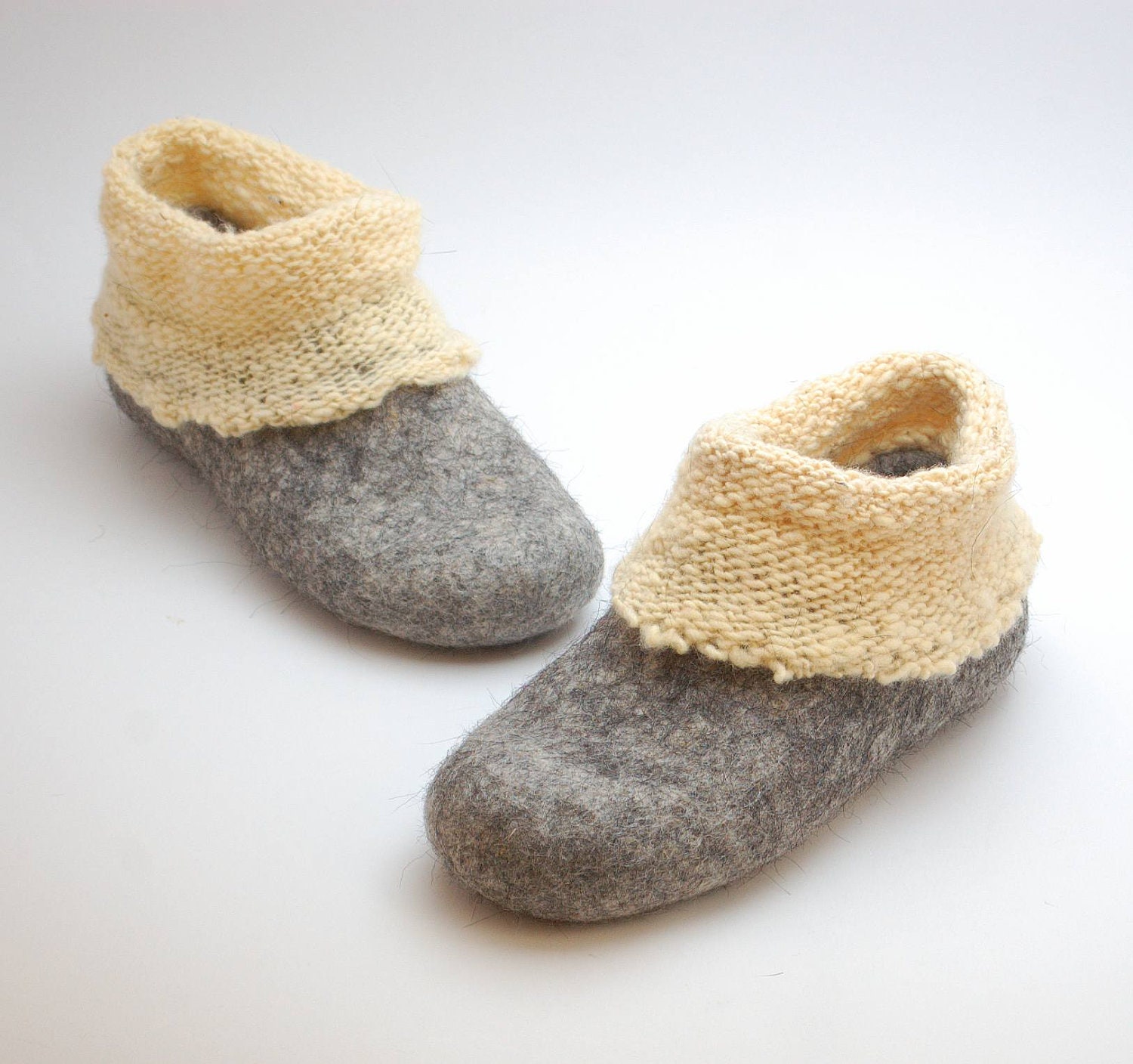 Felt wool slipper boots with knitted ankle - organic wool felt clogs - eco-friendly house shoes