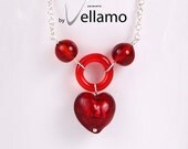Sterling silver necklace with wine red heart shaped genuine Murano glass with gold foil, Christmas gift