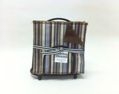 Wash Cloths, Napkins, Reusable Towels - Blue and Brown Stripes on Brown Terry Cloth - Set of 4