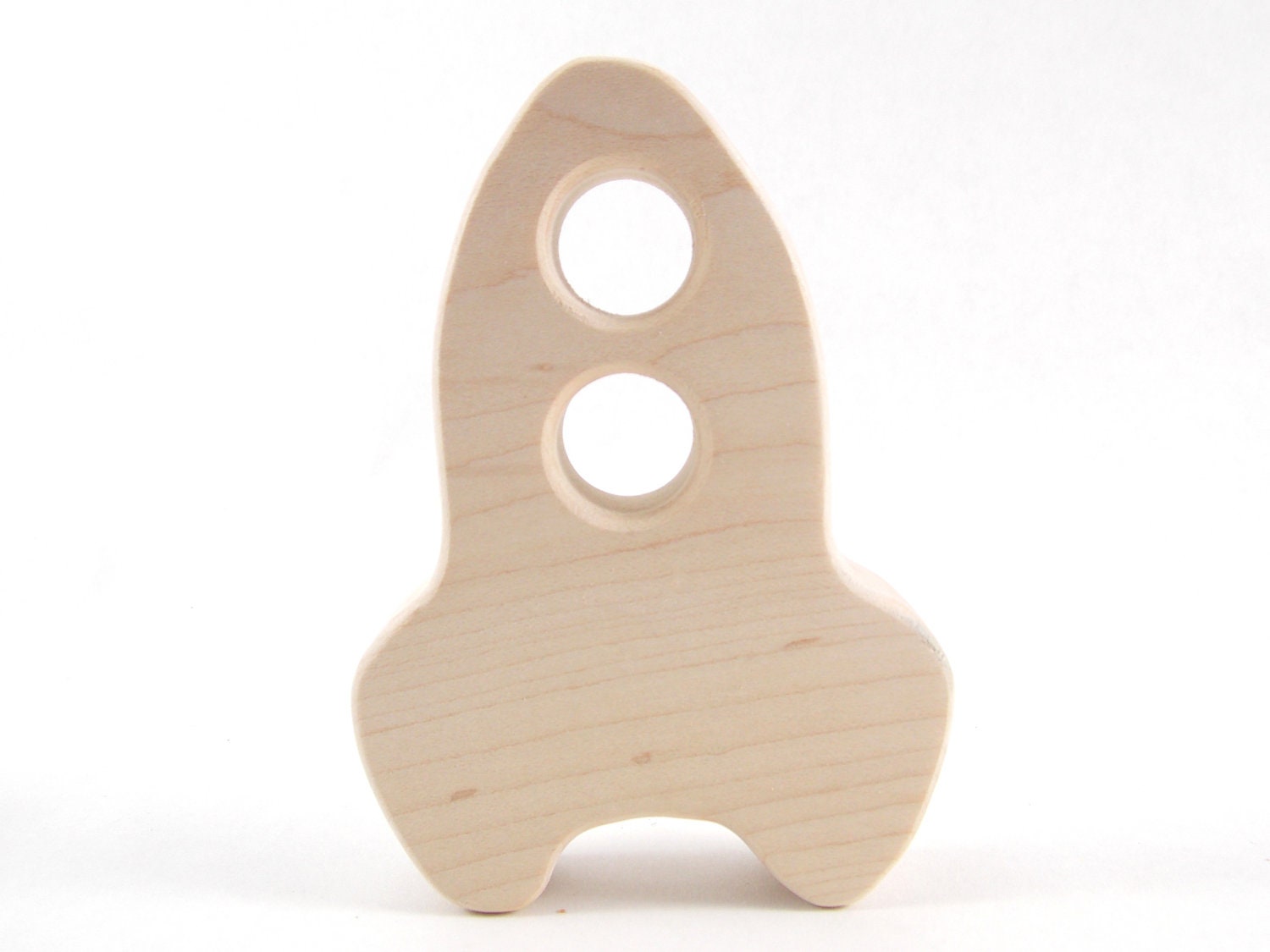 Wood Baby Teether - Rocket Ship Baby Toy - Maple, Organic, Natural, Safe Wooden Toy