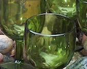Vintage Green Glass Wine Goblets Set of 4
