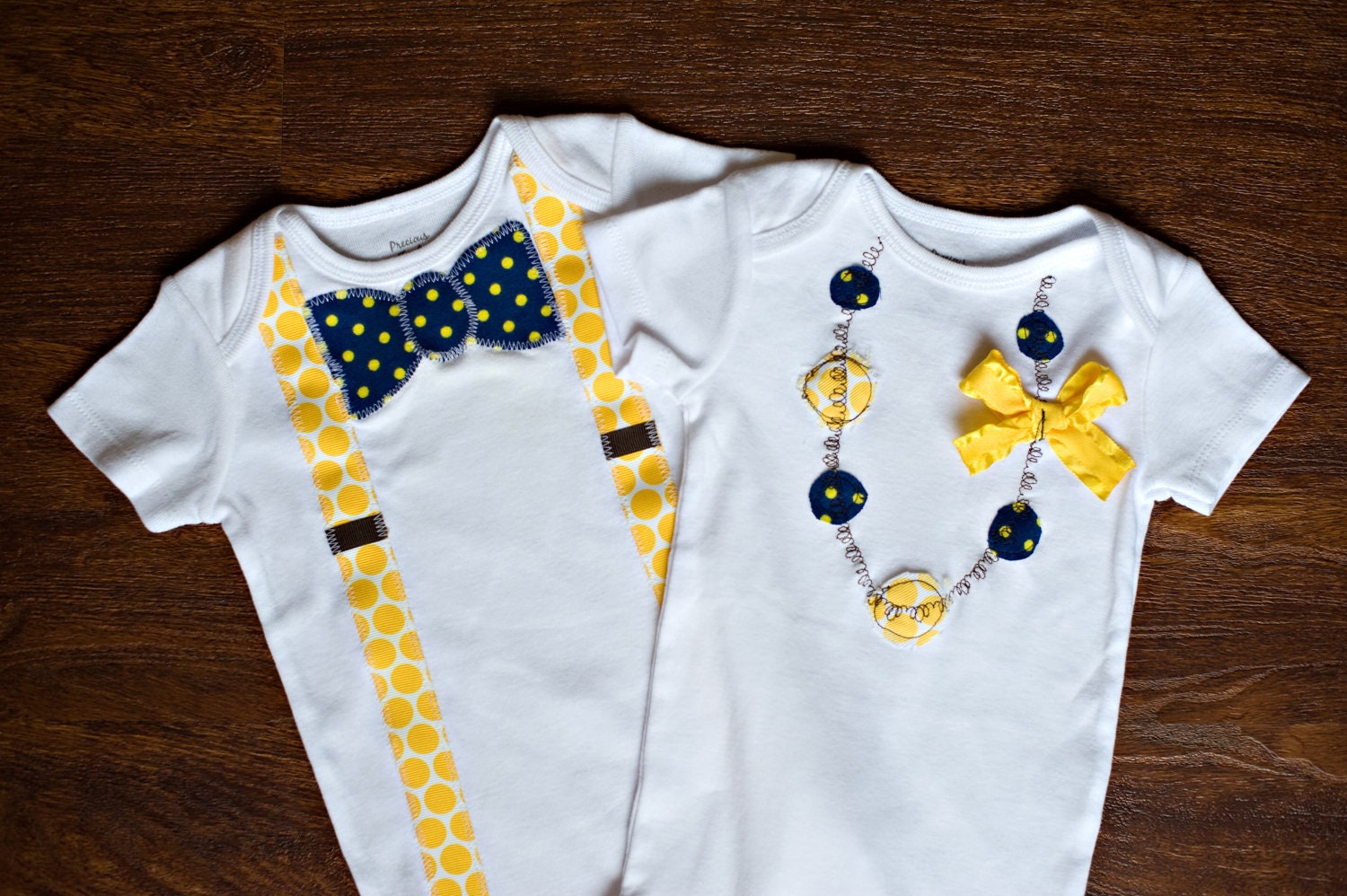 Swanky Baby Boy Onesie Bow Tie and Suspenders "The Wolverine" Michigan Wolverine Colors