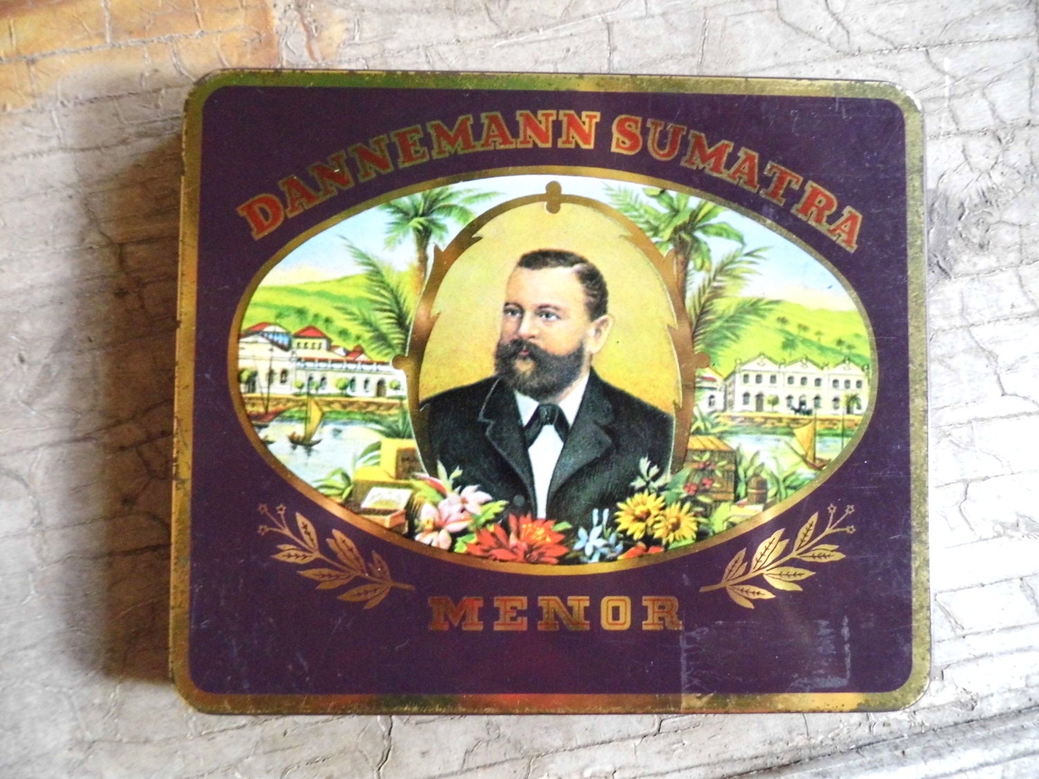 Industrial Storage Tin Cigar Box, Tobacco Tin, Vintage Rustic Cigarette Case