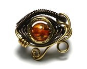 Egyptian Wire Ring - Eye of Horus - Orange Amber