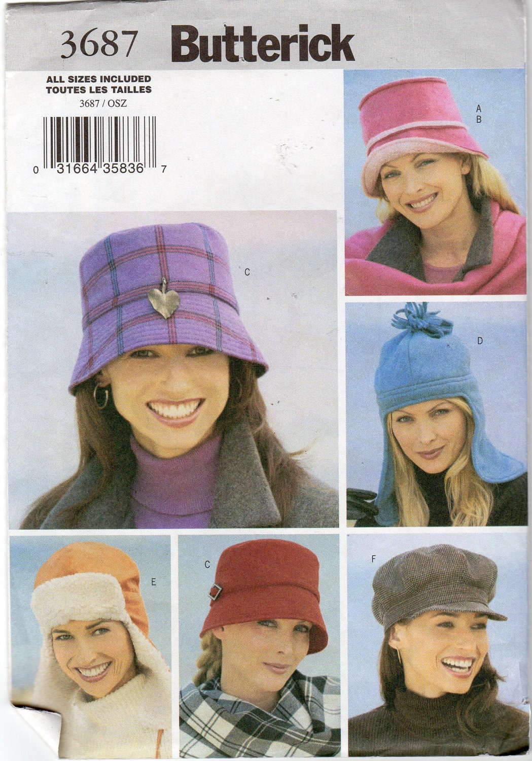 Women's Hat Pattern - Size Small, Medium, Large -Butterick 3687