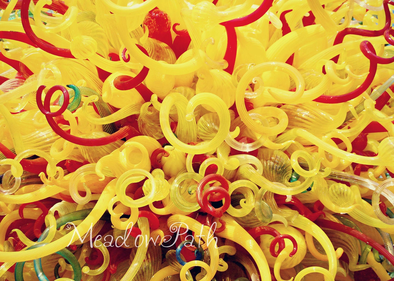 Blown Glass, Abstract, Sculpture, Carnival, Yellow, Red, 5x7 Photo, 'Glass Circus'