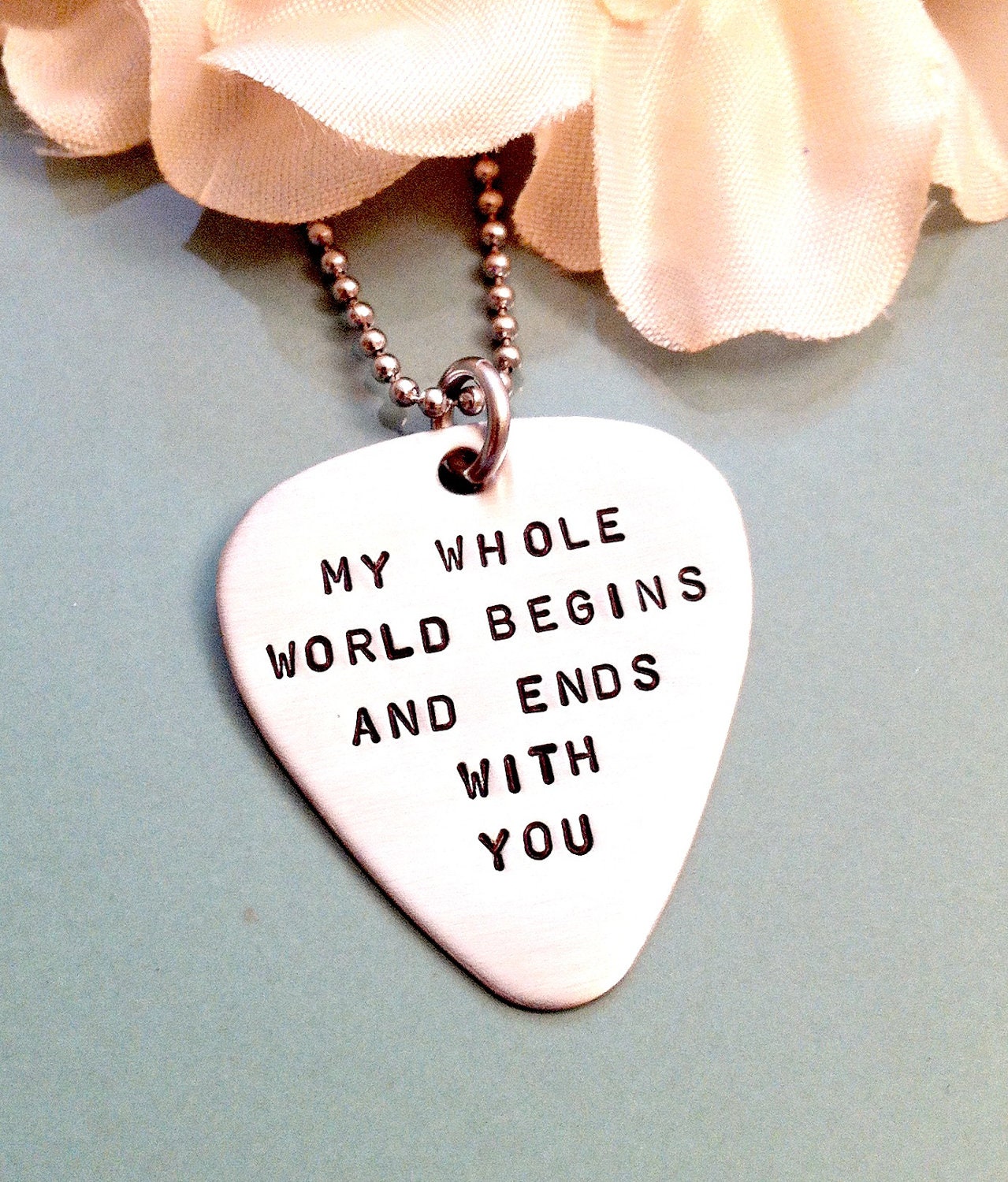 Hand Stamped Guitar Pick Necklace - Personalized Mens Necklace - Stainless Steel - Custom Mens Jewelry - Dad, Father's Day, Groomsmen Gift