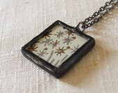 Shooting Stars Silver and Gold Metallic Retro Print Necklace, Mid Century Modern Abstract Stars, Vintage Wallpaper Pendant Necklace