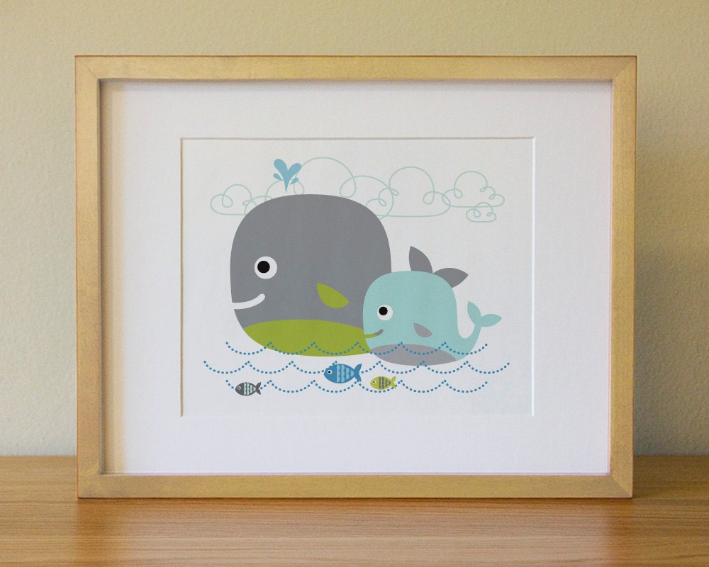 Whale . Baby Nursery Wall Art . Children Wall Art