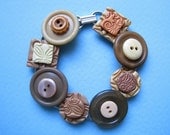 Vintage Button Bracelet Clay Tiles Khaki Neutrals