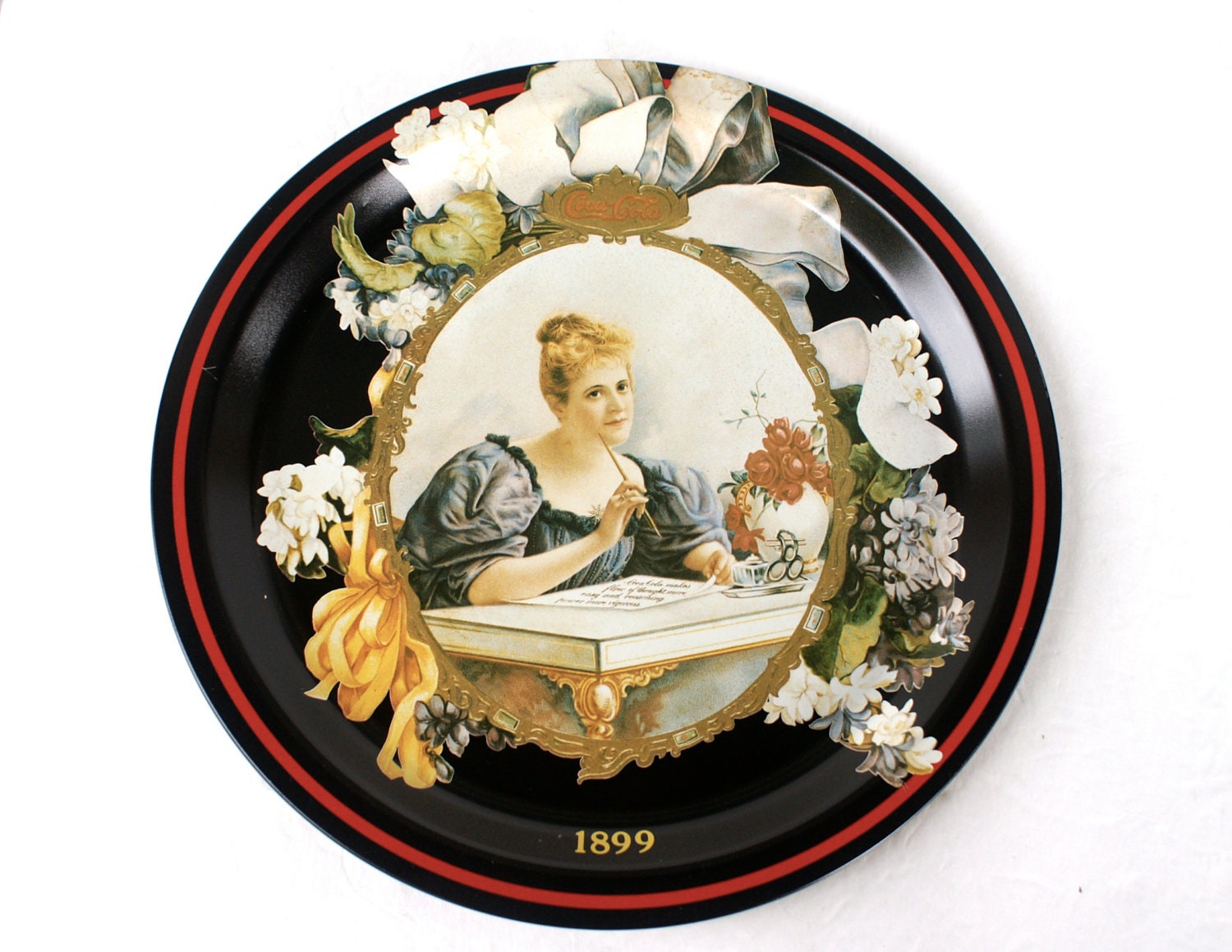 Vintage Coca Cola Tray 1899 Hilda Reproduction (1987) Round Black Tin