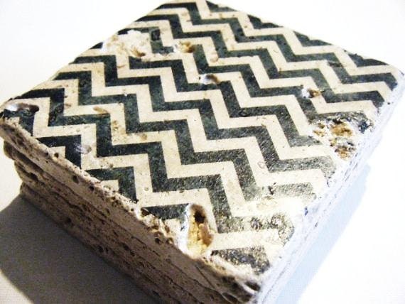 Black and White Chevron Coaster Set of Four
