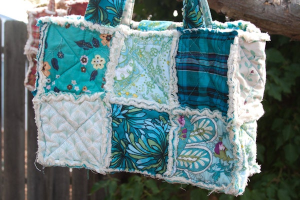 Quilted Rag Bag RB612-004 Teal and White Fabric