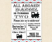 Train Birthday Invitation Vintage Red Blue Boy Party Printable Blue