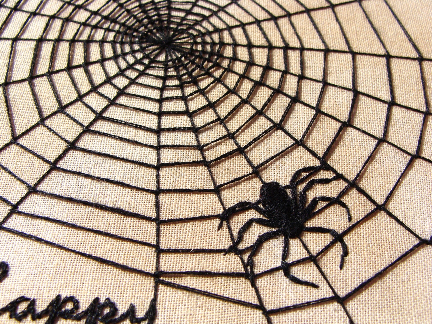 Halloween Wall Art, custom work available  - spider web, black spider, 6 inch wood hoop wall hanging, halloween decor, embroidered spider