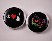 Peace Love Rock, Peace Love Guitar- Pinback Button or Topper
