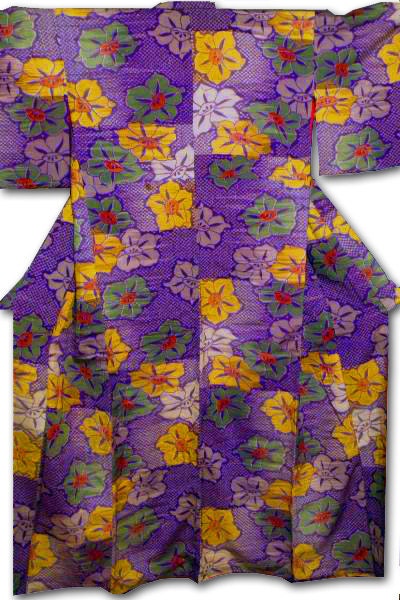 Antique Kimono, Japanese, Silk Fabric with Floral Design