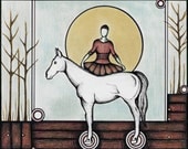 Horse Riding Woman Art Print, Rustic Carnival Circus Illustration Home Decor