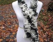 Lace Hip Hop Black, Cream, Grey Knit Ripple, Ruffle, Spiral Scarf