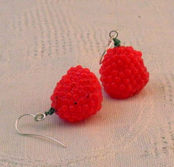 Earrings: Real Candy Raspberries Dipped in Resin