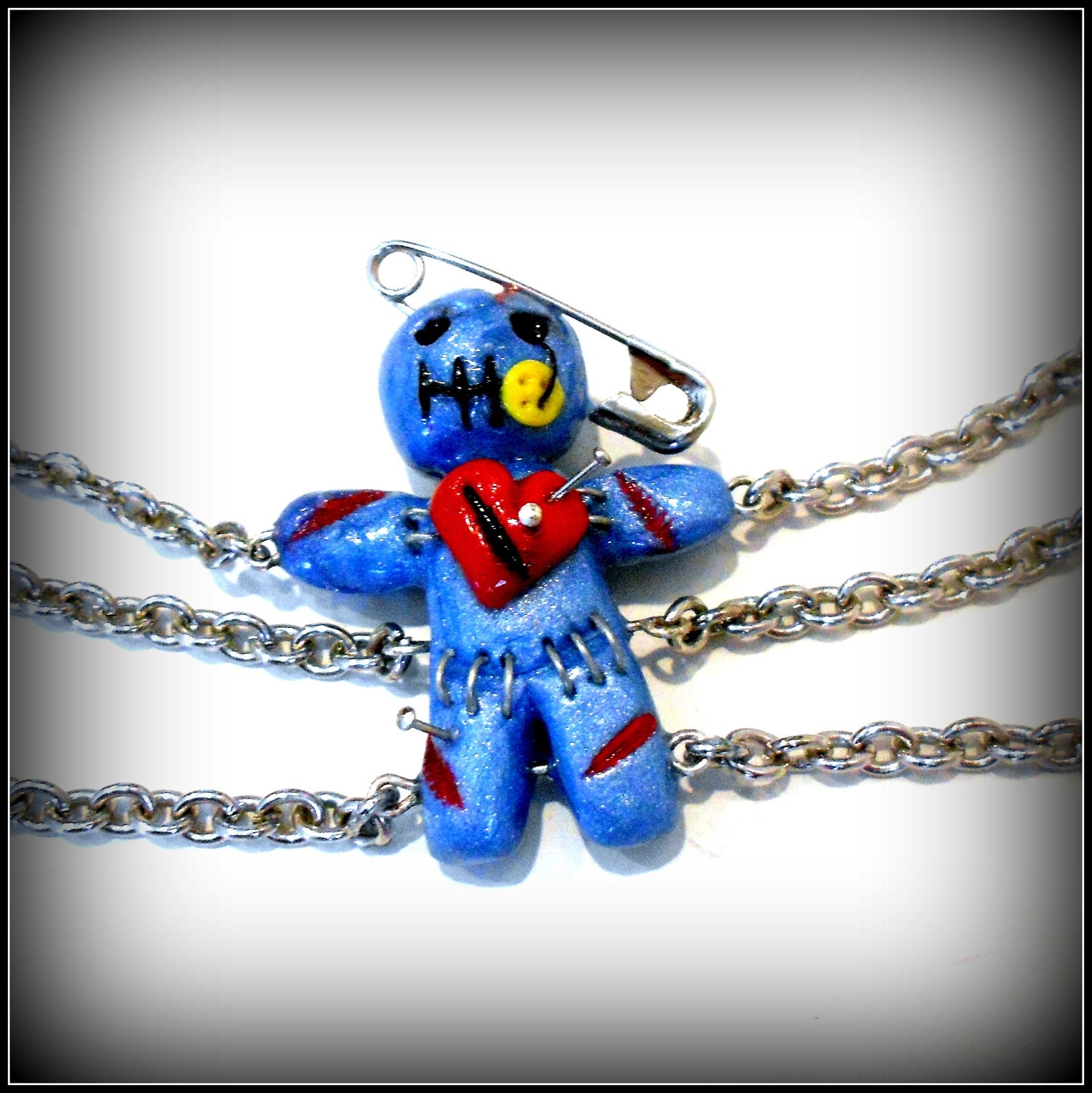 Blue Voodoo Doll in Chains Necklace