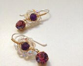 Vintage earrings, Amethyst and vintage fuchsia sapphire, wire wrapped jewelry, handmade wire wrapped jewelry