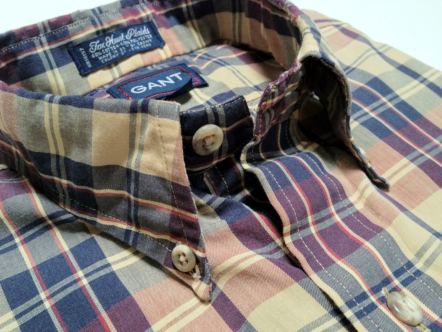 Vintage Men's Gant Fox Hunt Plaid Half-Sleeve Button-Down Shirt With Button-Flap Pocket -- M 15.5 Medium