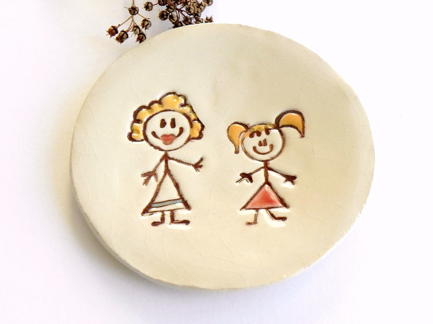 Mothers Day Ceramic Plate Mom Daughter Pottery Dish Happy Family Pottery Ring Holder