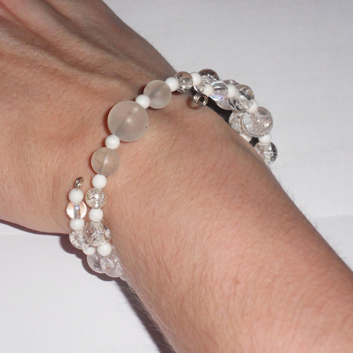 Quartz & White Jade Wrap Around Gemstone Bracelet