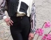 late 80s tina hagen black and white patchwork blouse