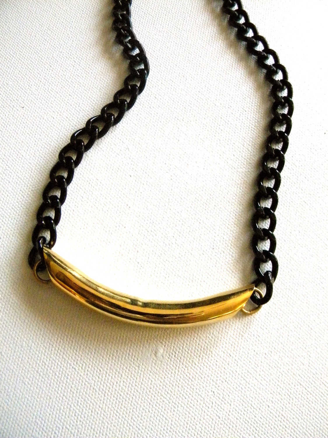 Luxe Rock Black & Gold Necklace - Big Straw Tube with Chunky Black Metal Chain