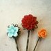 Flower Hair Pins. Floral Hair Accessories. Sangria Red Chrysanthemum, Orange Rose & Blue Lily. Bronze Filigree Bobby Pin Trio.