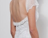 Fitted French lace silk chiffon wedding dress capped sleeves and low back  bohemian vintage style
