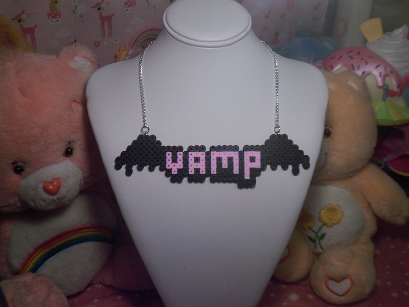 Pastel Pink and Black Vamp Necklace
