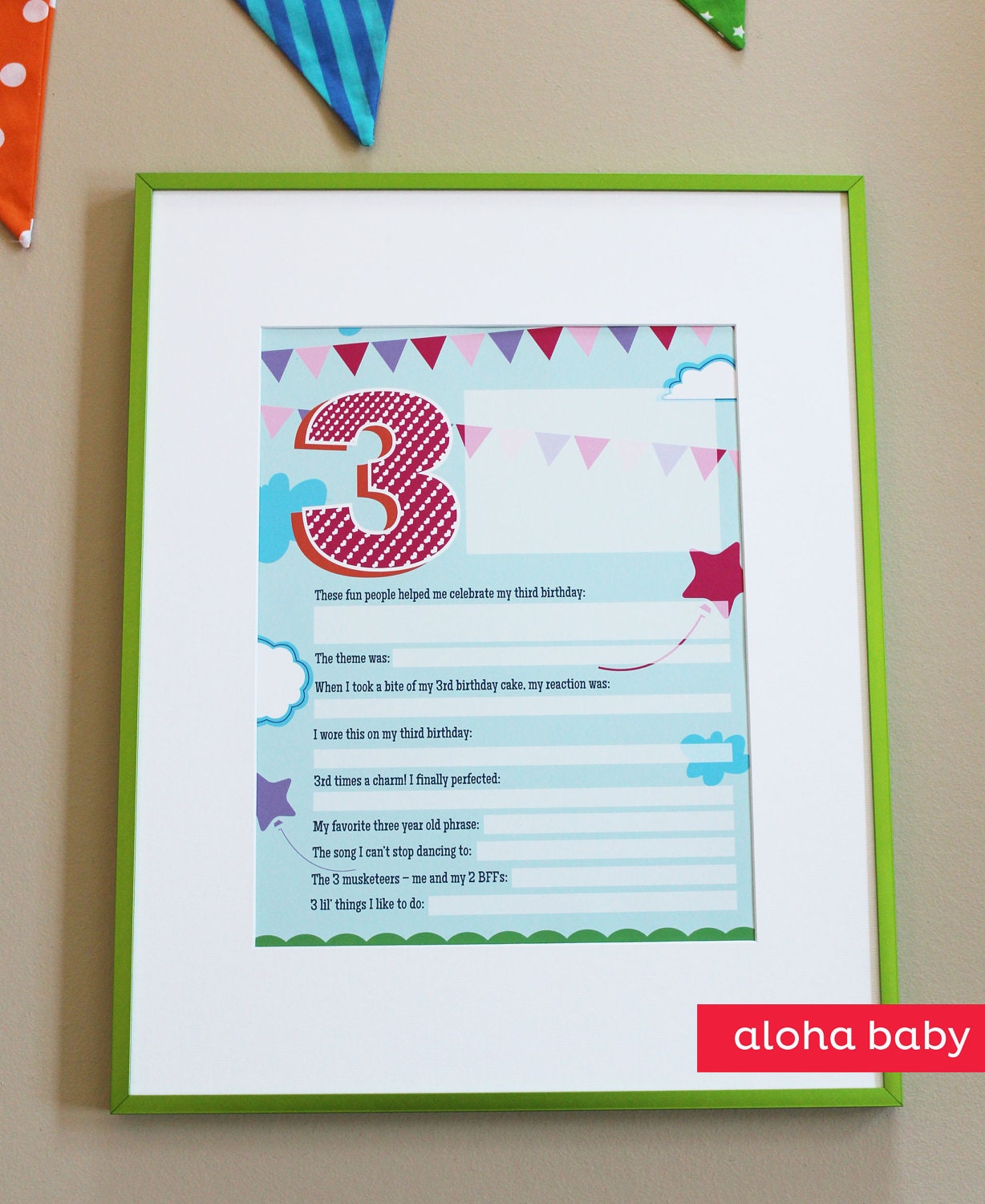 Girl's 3rd birthday fill-in print