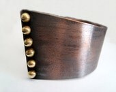 Copper cuff bracelet handmade jewelry metalwork brass golden pebbles elegant dark brown bracelet
