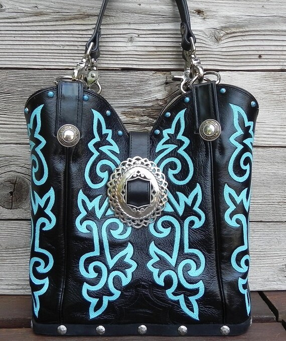 Black Leather Double Barrel Justin Boot Purse Handbag by tcra466