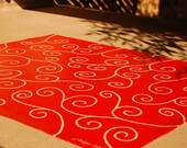 orange and white swirl floorcloth, art for your floor