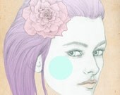 Fashion Illustration, Print of Fashion Illustration, Woman's Portrait With Purple Hair