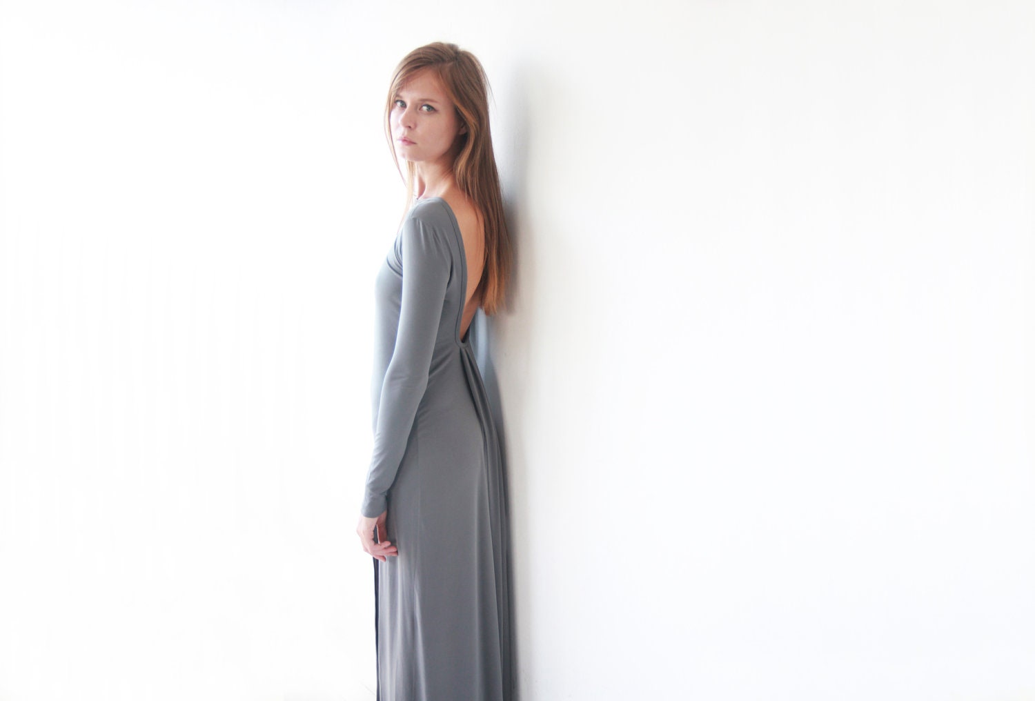 Gray , Open Back , Maxi Dress